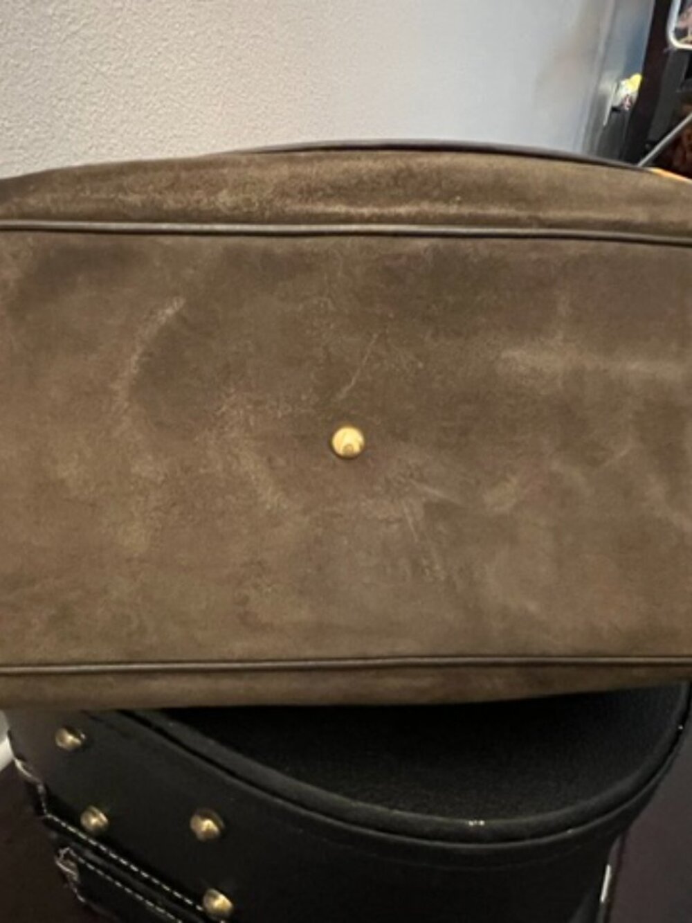 Gucci 1973 Large Brown Suede Top Handle Travel Tote Gold GG "Blondie" - Picture 7 of 15